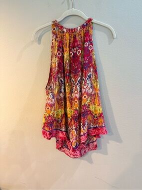 Robert Graham Bright Floral Paisley Halter Top - Pink & Yellow